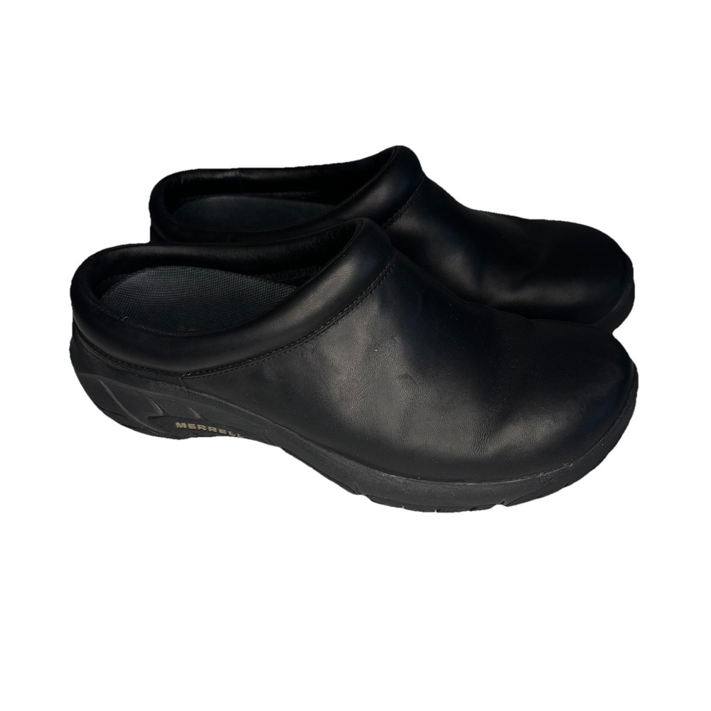 Merrell Encore Nova Shoes Womens 6.5 Mules Clog Slip On Black Leather Comfort